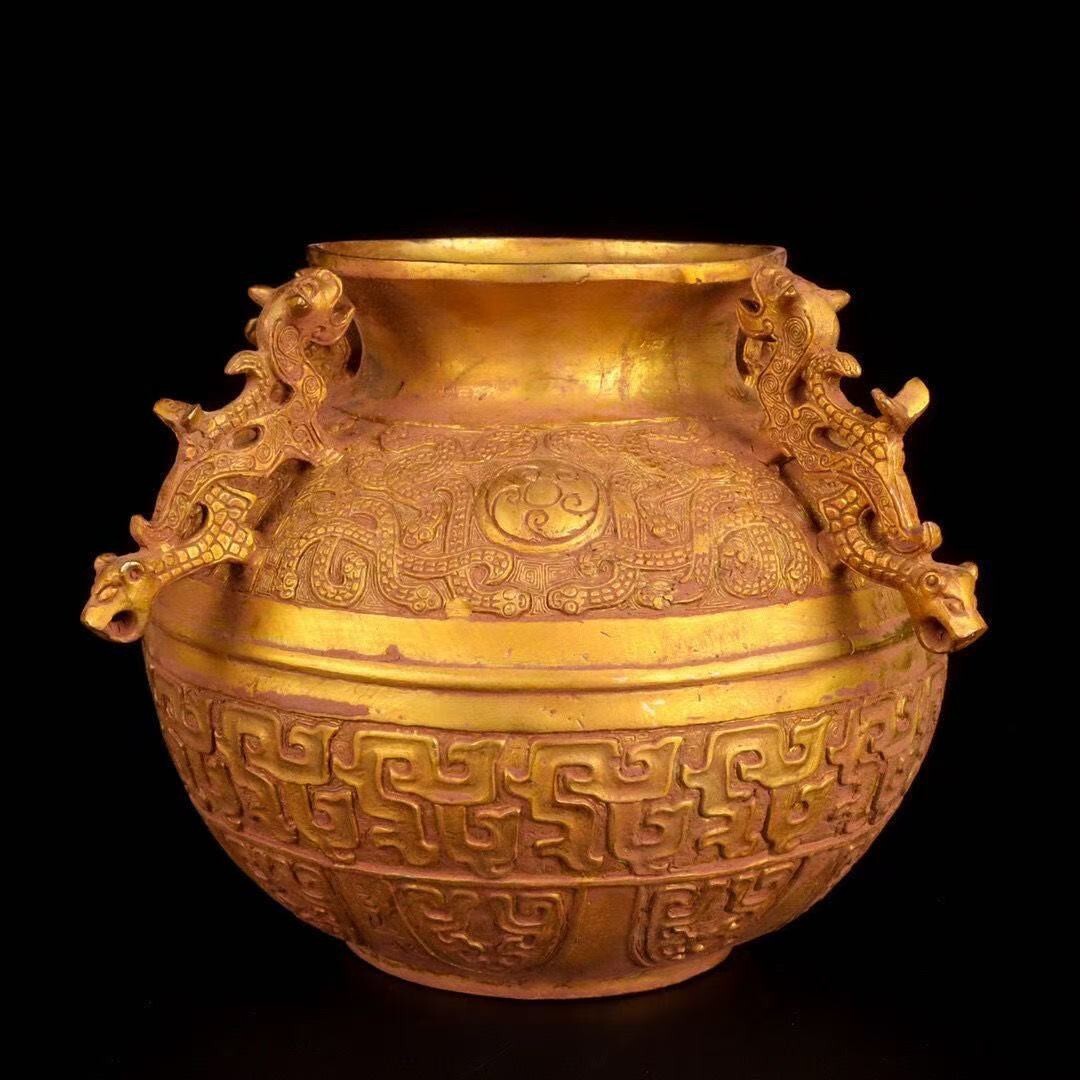 中国古美術 細密彫刻 龍 銅