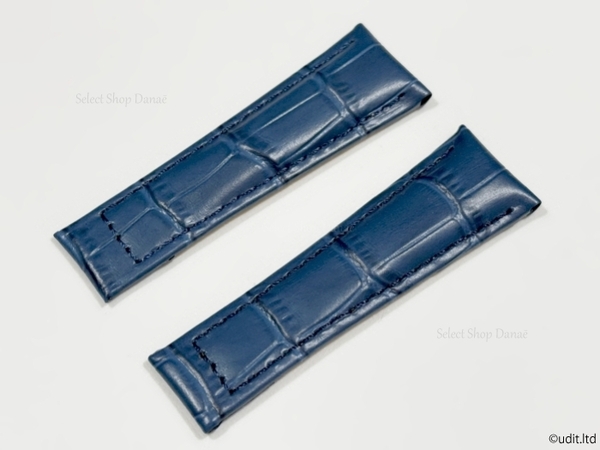 ラグ幅20mm ロレックス デイトナ対応 腕時計用レザーベルト ブルー 腕時計ベルト 時計用バンド 両側16mm