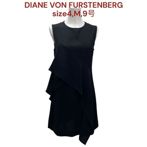 ダイアンフォンファステンバーグ 膝丈 レディース 4、M、9号 DIANE VON FURSTENBERG ワンピース ノースリーブ ブラック Aライン M5S019