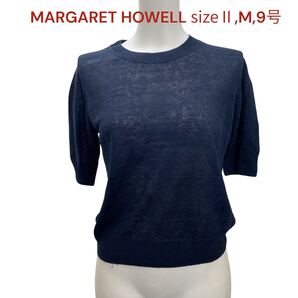 マーガレットハウエル カットソー ニット 半袖 リネン レディース Ⅱ、M、9号 MARGARET HOWELL トップス シャツ ネイビー 紺色 麻 M5S047