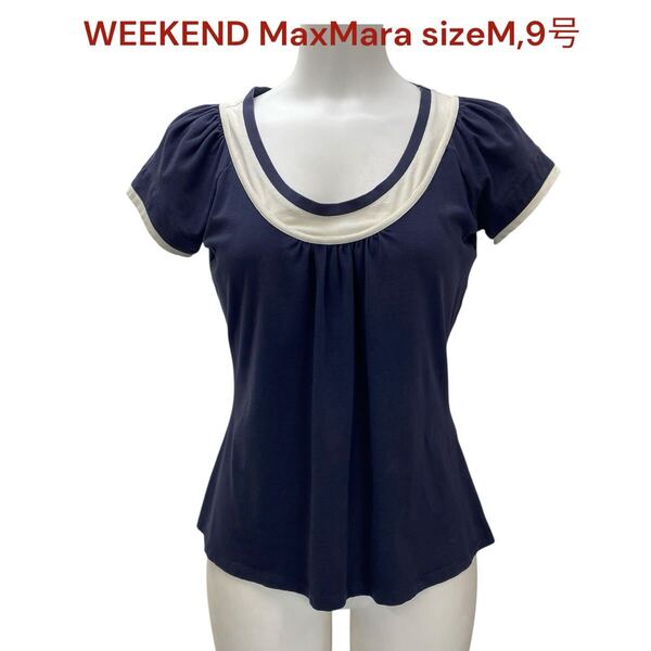 ウィークエンド マックスマーラ カットソー コットン 半袖 レディース M、9号 WEEKEND MaxMara トップス Tシャツ ネイビー 綿 M5S131