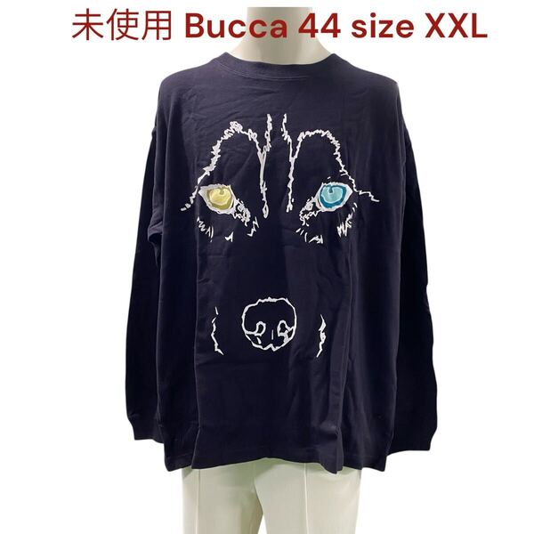 未使用 ブッカ44 ロンT 長袖 カットソー ブラック コットン メンズ XXL Bucca 44 トップス Tシャツ ハスキープリント 黒 M5S447