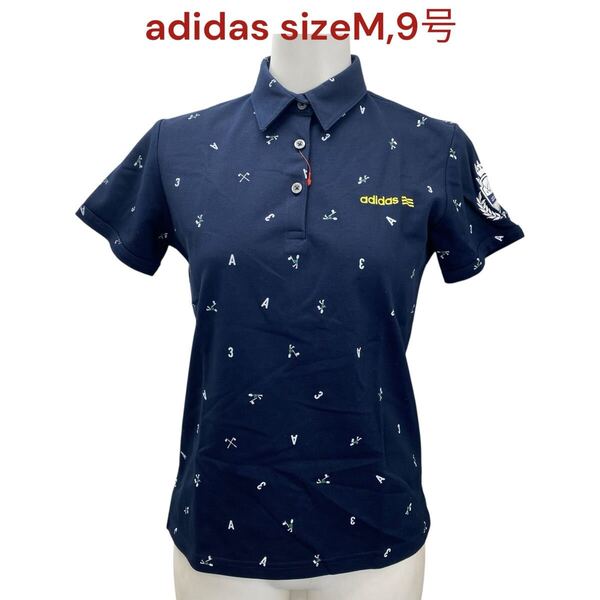 アディダス ポロシャツ 半袖 コットン ゴルフウェア 紺色 レディース M、9号 adidas トップス シャツ スポーツウェア ネイビー M5S550