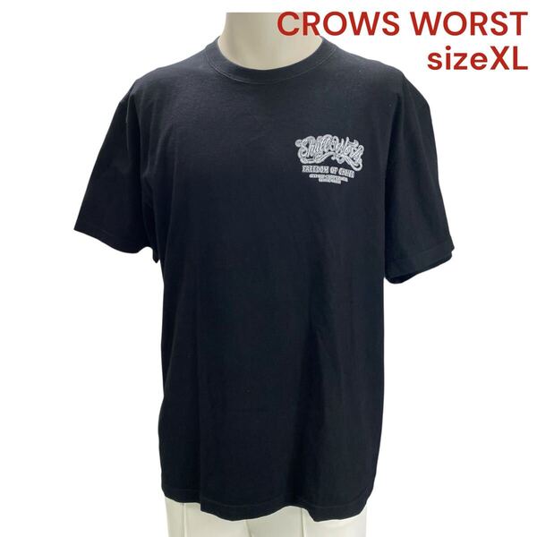 クローズワースト Tシャツ カットソー 半袖 ブラック コットン メンズ XL CROWS WORST トップス シャツ プリント柄 黒 綿 OM5S281