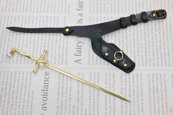 千葉DOLL工房 サーベル ソード 剣 鞘 武器付き ベルト 抜刀可能 黒 金剣 真珠 MDD DD DDdy オビツ50 本革製