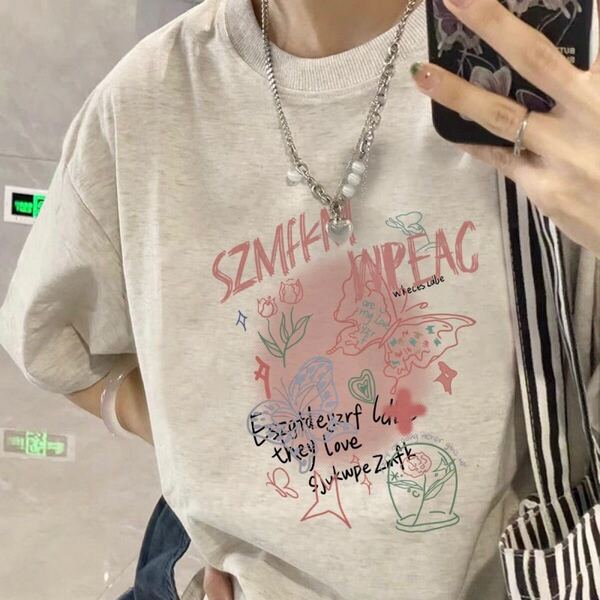 半袖tシャツ レディース トップス 半袖 tシャツ 大きいサイズ 夏 薄手 丸首 カジュアル プリントtシャツ ゆるカットソー SLUD007(3色M-3XL)