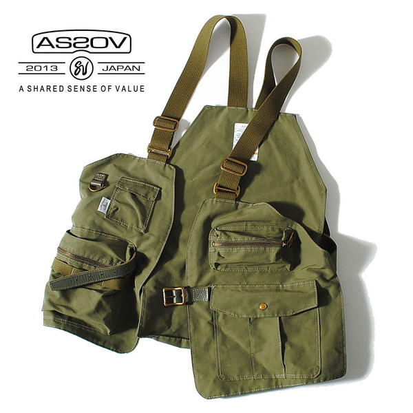 AS2OV アッソブ SHRINK NYLON CAMP VEST 1 グレー(カーキ,オリーブ系) シュリンクナイロンキャンプベスト フィッシングベスト ワークベスト