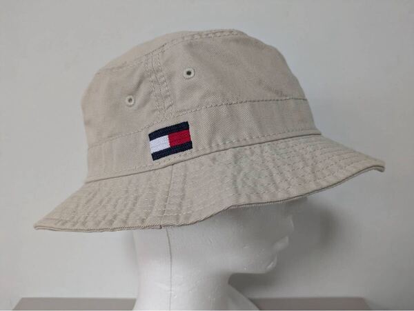 TOMMY HILFIGER バケットハット ベージュ コットン L-XL 刺繍ロゴ TOMMY HILFIGER Bucket Hat Beige Cotton L-XL Embroidered Logo 帽子