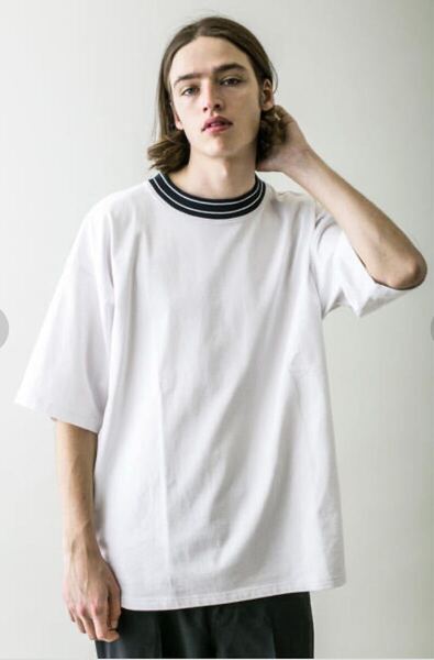 monkey time モックネックTシャツ 白 Mサイズ ライン入りユナイテッドアローズ Mock Neck T-shirt White M UA Cotton Stripe Tee 半袖