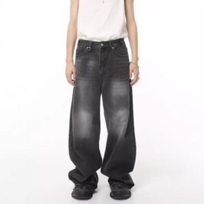 デニム ワイドパンツ バギーパンツ ワイドデニム バギーデニムブラック グレー y2k 韓国 男女兼用 レディース メンズ