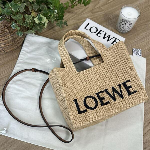 送料無料 ロエベ フォントトートスモール ラフィア カゴバッグ斜めがけポシェット LOEWE Small LOEWE Font Tote Bag