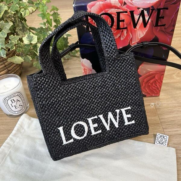 送料無料 LOEWE ロエベ フォントトートミニ カゴバッグ 斜めがけポシェット ラフィア 現行販売品 Mini LOEWE Font Tote Bag