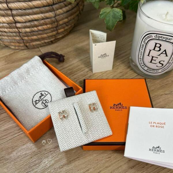 送料無料 HERMES エルメス ポップアッシュミニピアス マロングラッセ/ピンクゴールド