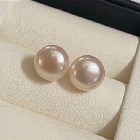 大粒 照り良く 天然淡水真珠 直結 パールピアス 本真珠 ピンク系ホワイト 10-10.5mm