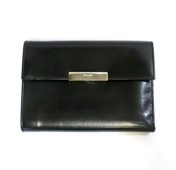 PRADA プラダ ブラック レザー 三つ折り財布 ウォレット レザー ロゴ