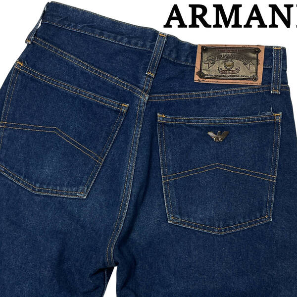 ARMANI JEANS アルマーニ 90's SIMINT W32 (約83cm) イタリア製 イーグル モチーフ 金具 メタル ストレート デニム パンツ メンズ ジーンズ