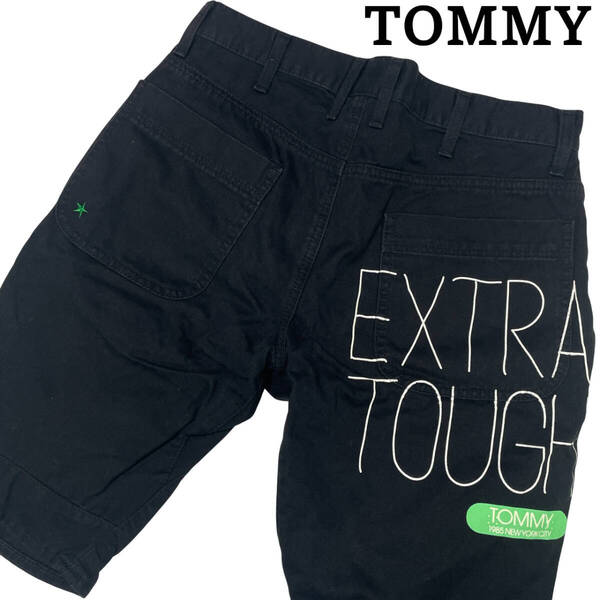 トミーヒルフィガー TOMMY HILFIGER Sサイズ (約80cm W38相当) ハーフパンツ ロゴ刺繍 プリント サルエル メンズ デニムパンツ ジーンズ
