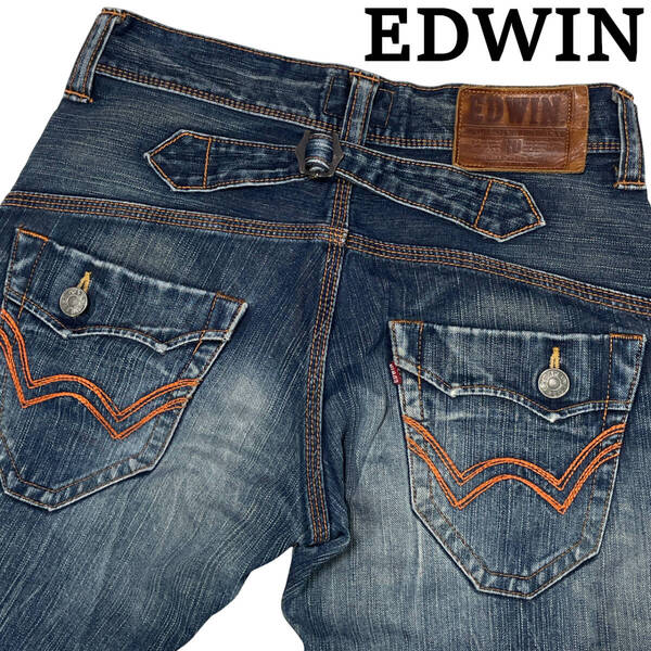 EDWIN エドウィン 411XVS W28 (約77cm W30相当) ブーツカット フレア フラットポケット ウエスタン シンチバック ビンテージ デニム パンツ