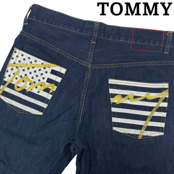 トミーヒルフィガー TOMMY HILFIGER ハーフパンツ siz.M (約82cm W32相当) ロゴ刺繍 星条旗 メンズ デニムパンツ ジーンズ