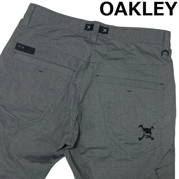 OAKLEY SKULL HYDROLIX ゴルフパンツ W32 (約81cm) オークリー スカル 刺繍 立体裁断 千鳥格子 ストレッチ コットン パンツ スラックス