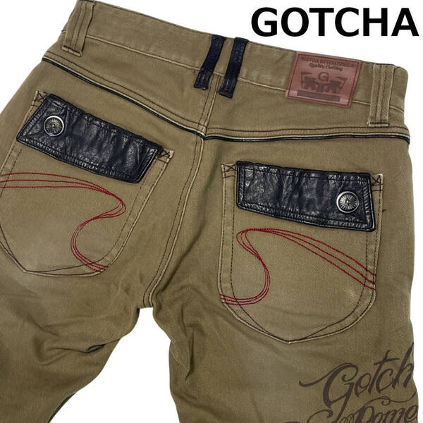 GOTCHA ガッチャ 23G1713 Sサイズ (約76cm W30相当) ロゴ刺繍 ペイント フラップポケット デニムパンツ メンズ ジーンズ ヴィンテージ加工