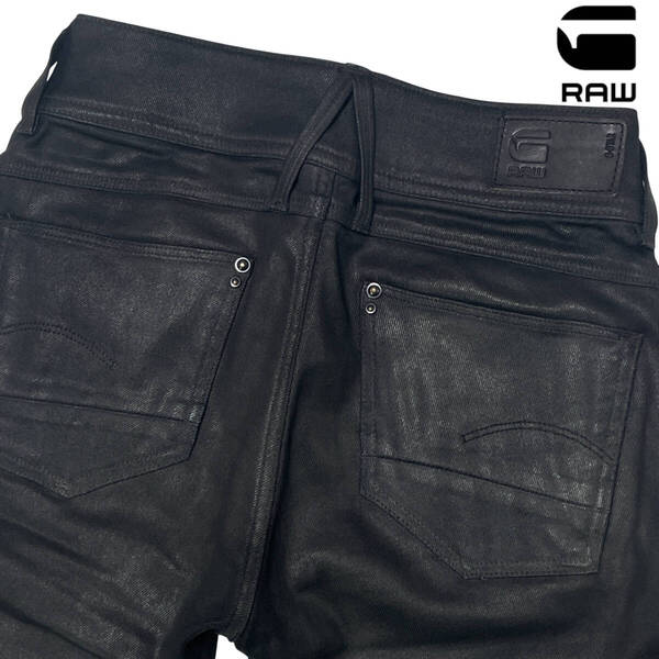 G-STAR RAW ポリ コーティングデニム LYNN W23 (約62cm 女性W28相当) ジースターロウ MID SKINNY 立体裁断 バイカー デニムパンツ ジーンズ