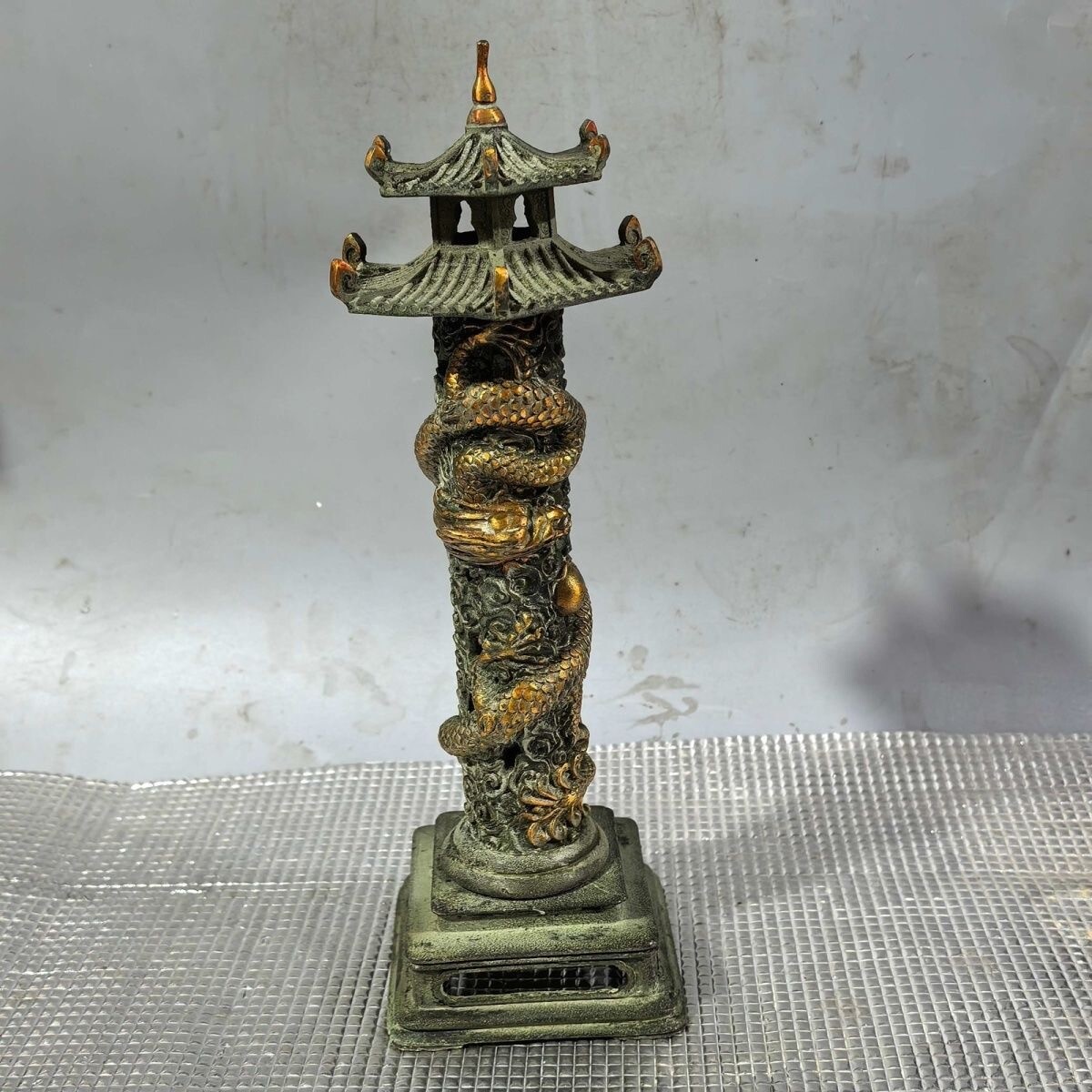 ♥とても古い 古銅製 香炉 大型 木箱付き 骨董品 古玩