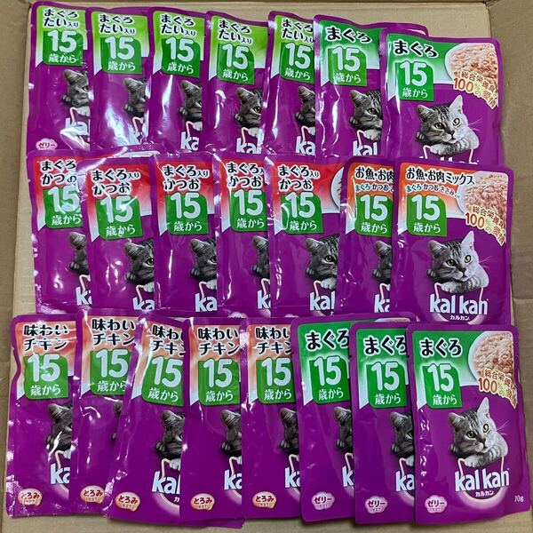 送料無料 kal kan カルカン 老猫用ウェットフード 15歳以上 まぐろ かつお チキン 等 4種22袋 レトルト パウチ 高齢猫 シニア猫 老猫