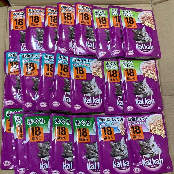 送料無料 kal kan カルカン 老猫用ウェットフード 18歳以上 まぐろ かつお チキン 等 4種22袋 レトルト パウチ 高齢猫 シニア猫 老猫