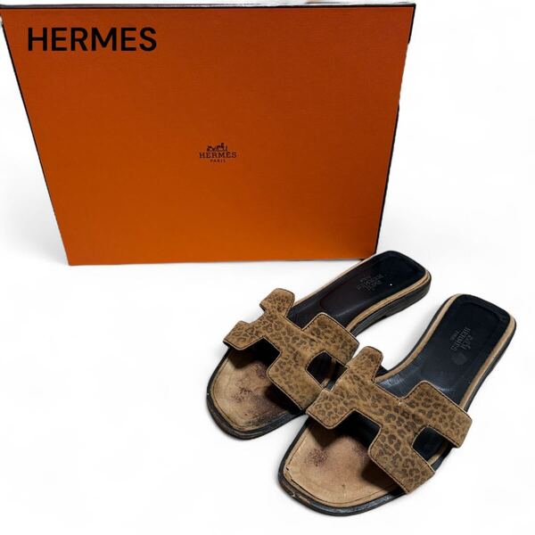 HERMES エルメス オラン レオパード サンダル 37