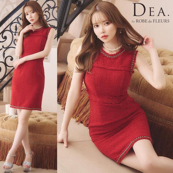 DEA. by ROBE de FLEURS ディア バイ ローブドフルール シンプルツイードゴールドチェーンミニキャバドレス