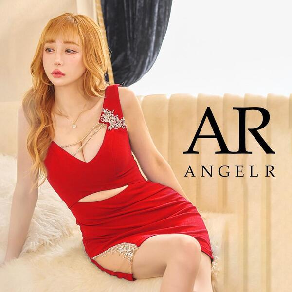 AngelR エンジェルアール ショルダーアシンメトリービジューウエストカットタイトミニドレス レッド