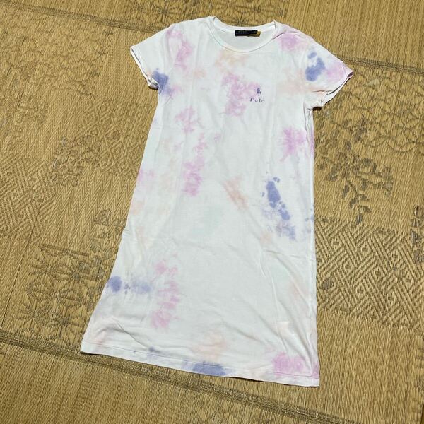 POLO RALPH LAUREN ポロラルフローレン タイダイ Tシャツワンピース Mサイズ ポニーロゴ ホワイト 半袖 ロングTシャツ