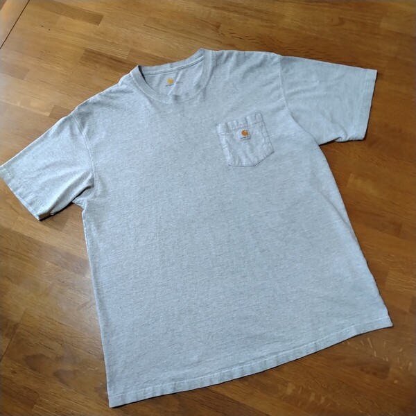 カーハート Carhartt 90' Haiti製 刺繍タグ Vintage グレー ポケット tシャツ Men's size:XL US古着 USA輸入古着 アメカジ