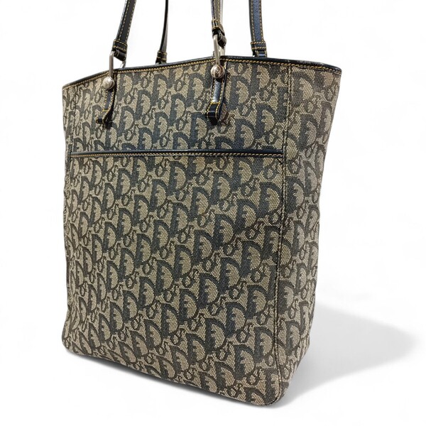 正規品 クリスチャンディオール キャンバス トートバッグ トロッター ネイビー レザー Christian Dior ベージュ 紺 シルバー金具 男女兼用