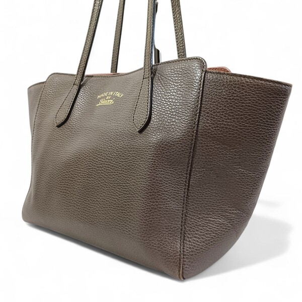 正規品 GUCCI グッチ トートバッグ スウィング レザー ブラウン ピンク 肩掛け ビジネス 大容量 茶色 革 男女兼用 ユニセックス かばん 鞄
