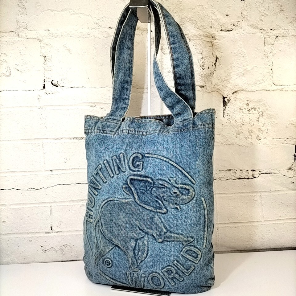 ハンティングワールド デニム レザー トートバッグ 鞄 希少品 レディース] USA製 ハンティングワールド デニムトートバッグ