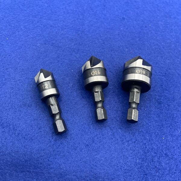 60° 面取り ドリルビット 6.35mm 六角シャンク 12mm 16mm 19mm 工具 DIY