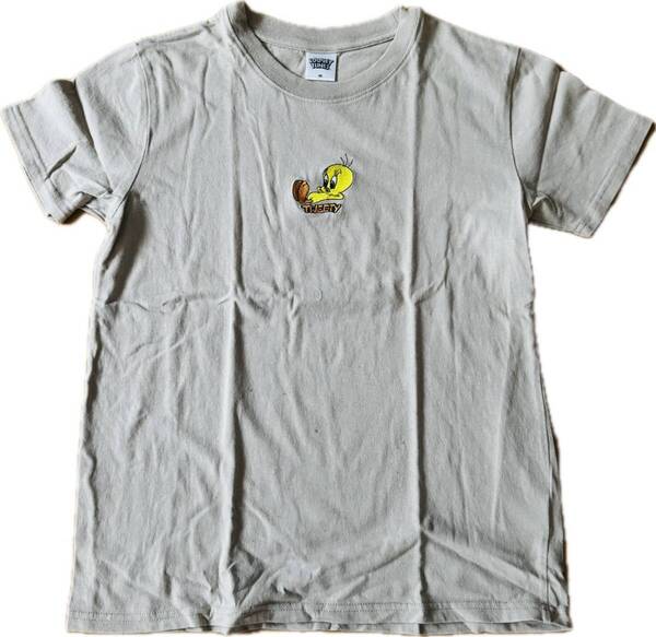 【送料無料】【即決】LOONEY TUNES トゥイーティー レディースTシャツ Mサイズ ベージュ 綿100% 刺繍 古着 ネコポス発送/240720