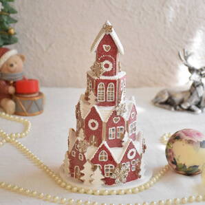 PAY4・HA16*ジンジャーブレッドビレッジ*レッド*高さ22㎝*お菓子の家*アンティーク風*オブジェ*置物*ラメ*HARMONIER *ハルモニア