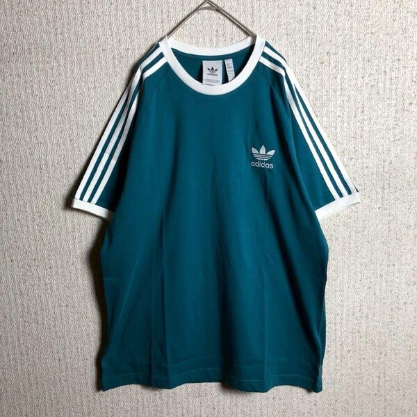 【極美品】adidasリンガーTシャツ アディカラー エメラルドグリーン 2XLサイズ アディダス ブルー系 グリーン系 希少色