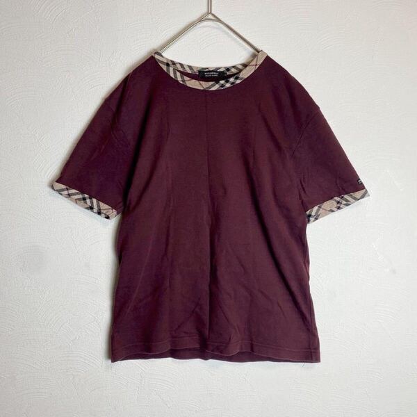 BURBERRY BLACK LABELバーバリーブラックレーベル ノバチェック リンガーTシャツ 半袖 ワインレッド えんじ Mサイズ