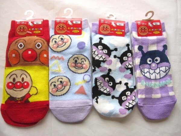 *送料無料*新品*23-25㎝*それいけ!アンパンマン*ソックス4足*ばいきんまん*福助*