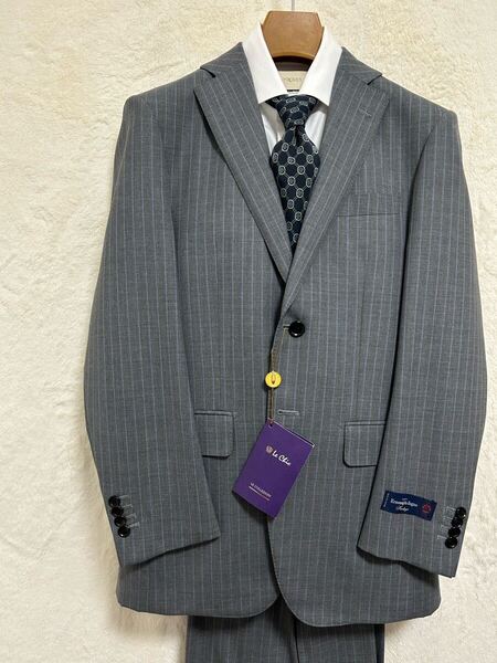 【新品】春夏物 エルメネジルドゼニア Ermenegildo Zegna 社生地 メンズ スーツ セットアップ Y5 (h170-w76) S ライトグレー ストライプ