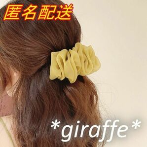 E374 匿名配送 バレッタ シフォン オリーブ 髪留め ヘアアクセサリー プリーツ ヘアクリップ ハーフアップ