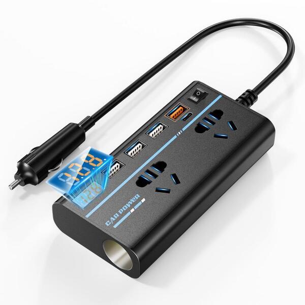 インバーター◇車載用 乗用車など◇12Vシガーソケット◇2AC+3USB+QC3.0+PD+シガーライターポート◇急速充電