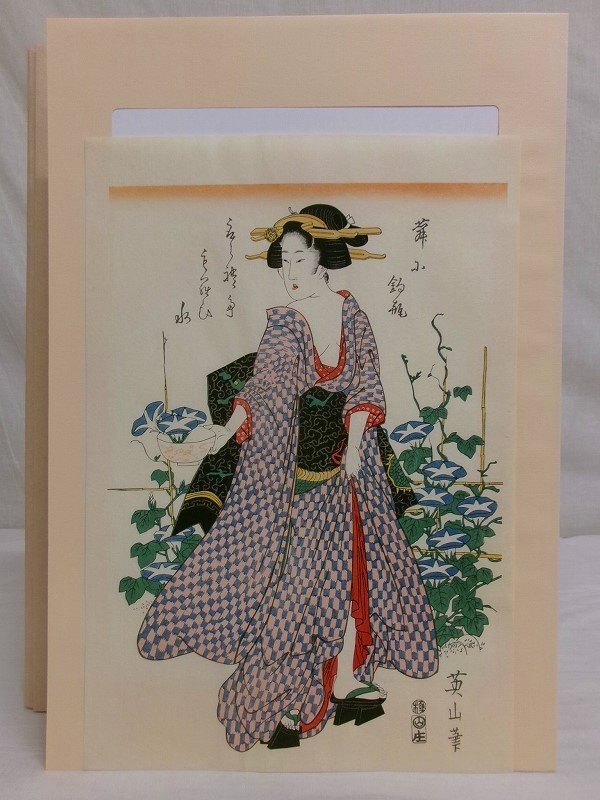 アンティーク 浮世絵　豊國　東源氏朝顔ゆふらん 歌川豊国（1769-1825）の浮世絵「歌舞伎役者の肖像」木版画 日本