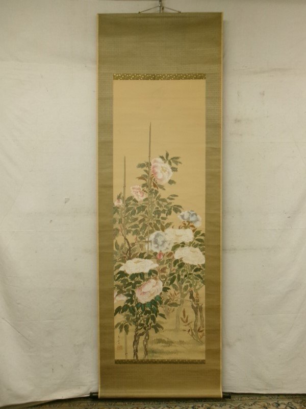 掛軸 牡丹図 中国 肉筆 紙本 絵画