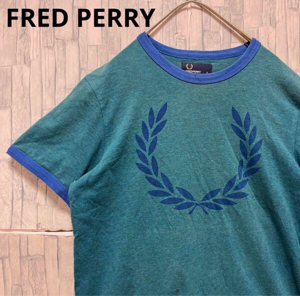 FRED PERRY フレッドペリー 半袖 リンガー ネック Tシャツ サイズS デカロゴ ビッグロゴ メンズ M相当