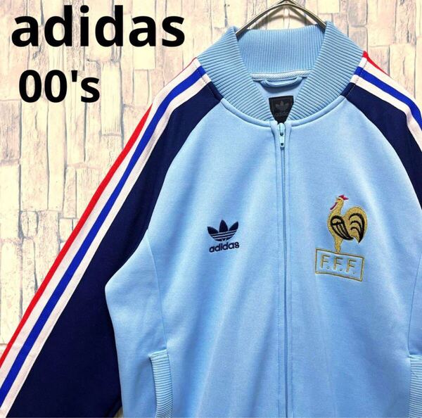 adidas アディダス サッカー フランス代表 ジャージ 上 トラックジャケット 00s 2000年代 XS ATP型 トレフォイル 長袖 ライン 刺繍ロゴ